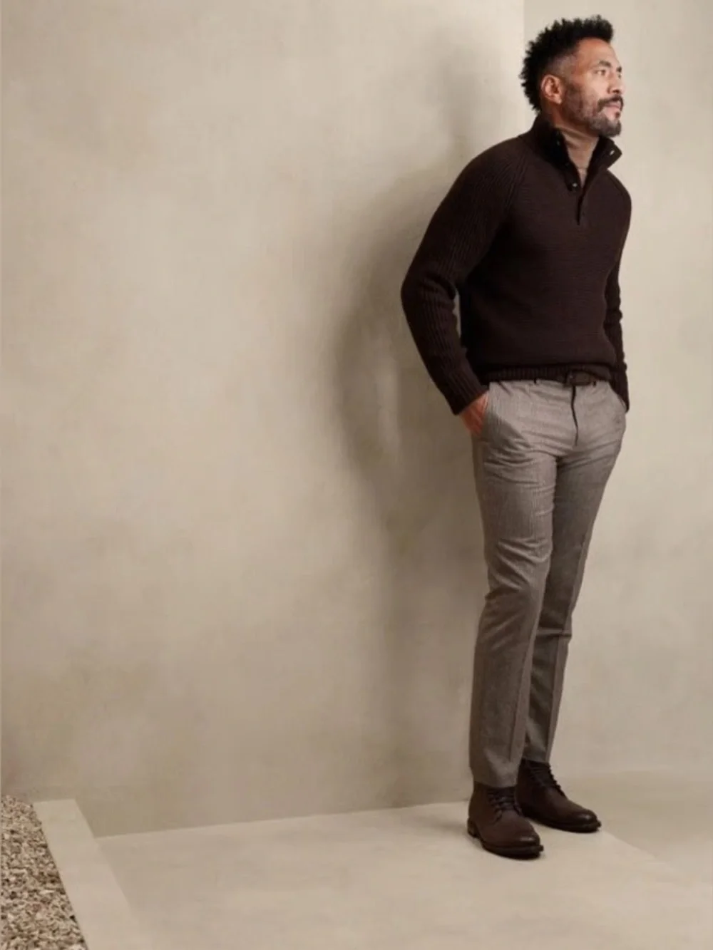 Banana republic men’s Nino Mock-Neck brown ribbed wool Sweater M